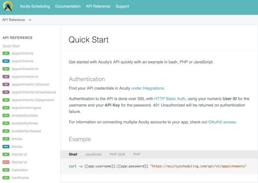 Acuity Scheduling Developer Platform - API Quick Start