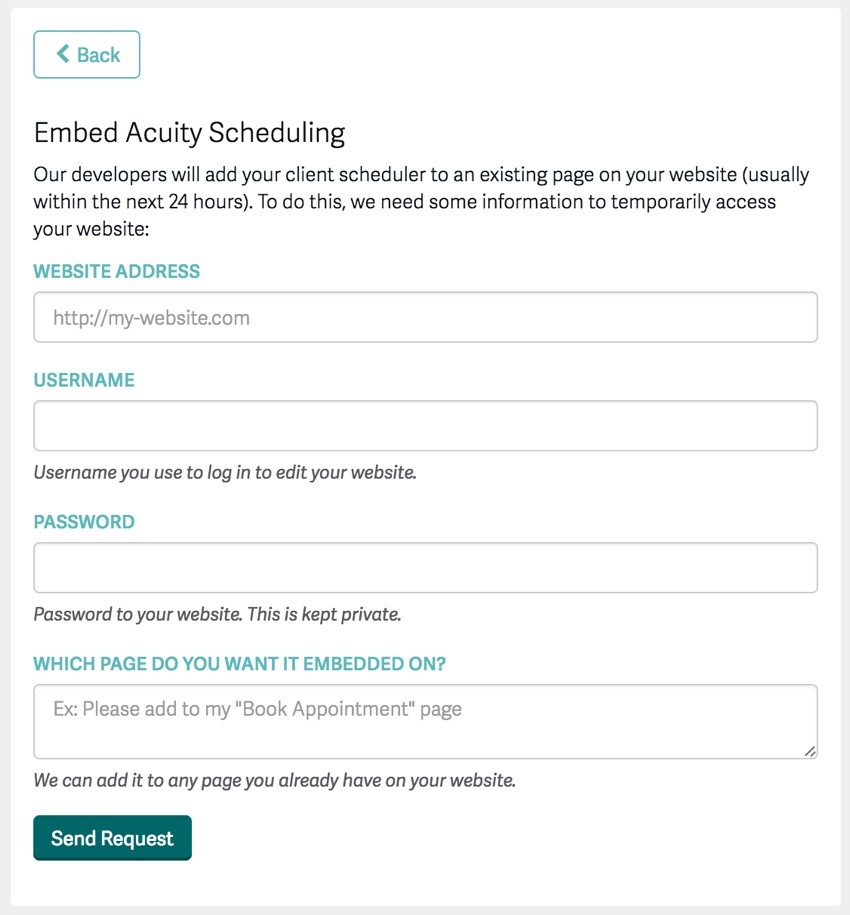 Acuity Scheduling Developer Platform - Wizard for embedding help from Acuity