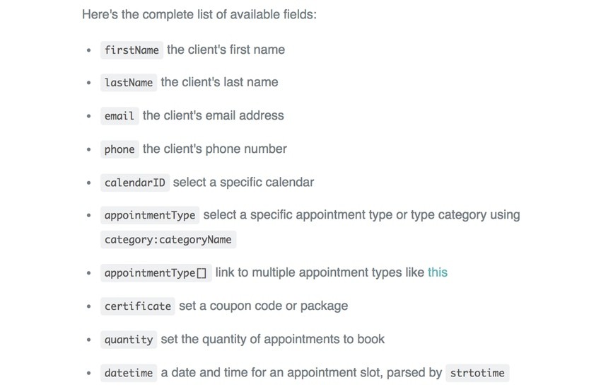 Acuity Scheduling Developer Platform - Custom fields for linking