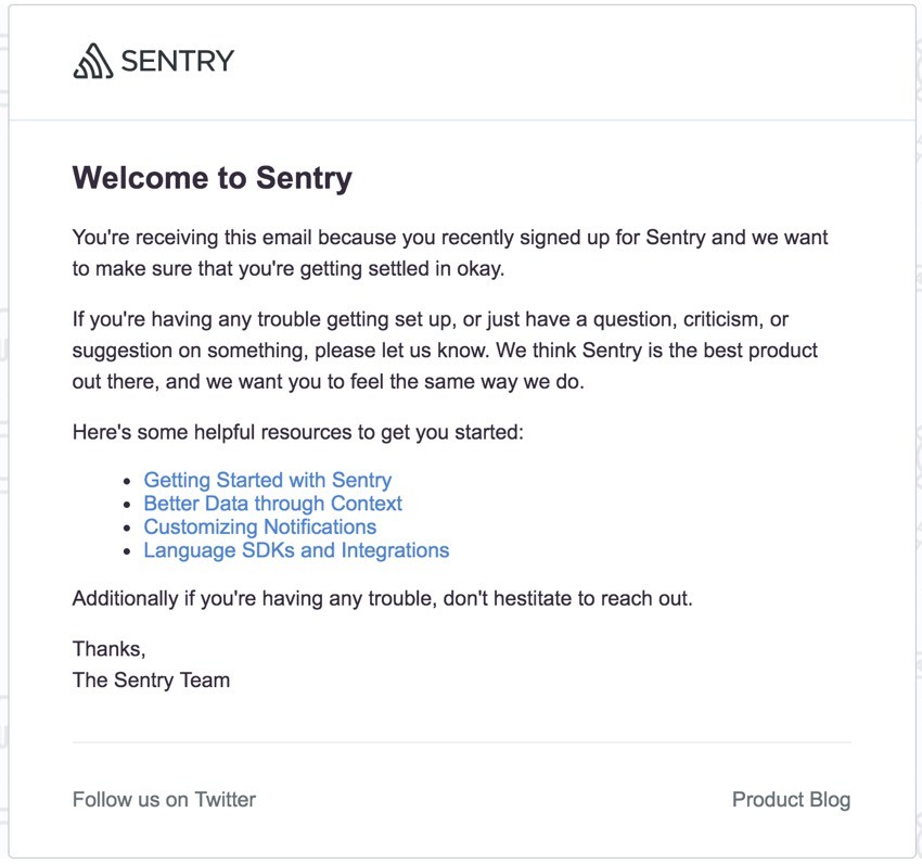 Building Startups Logging - Welcome to Sentry Email