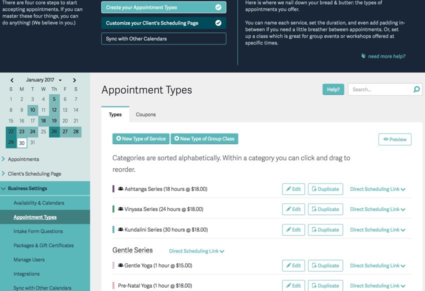 Acuity Scheduling Developers - Appointment Type Variety