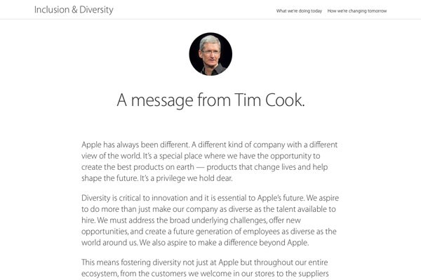 Apple diversity site - a message from Tim Cook