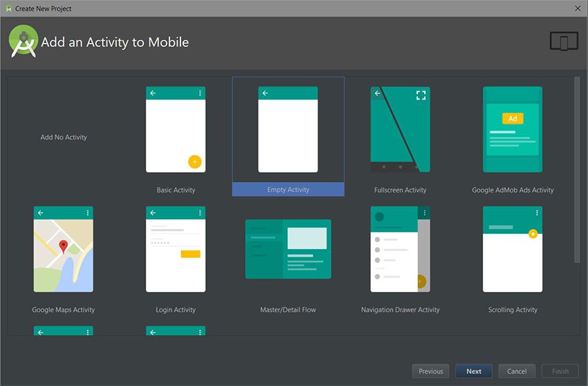 Android Studio new project screenshot