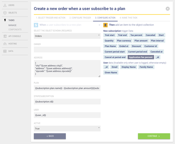 Create a new order when a user subscribes to a plan