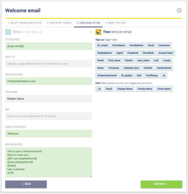 Welcome email configuration