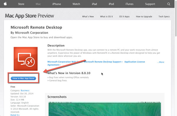 Microsoft Remote Desktop app in Apple App Store
