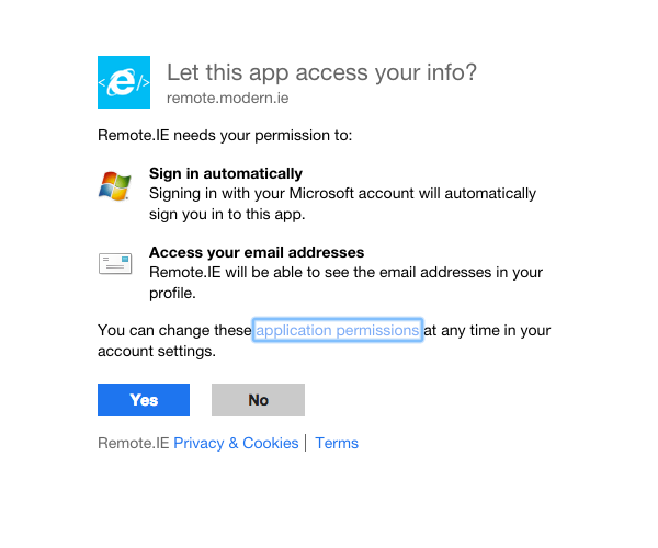 Application permissions page