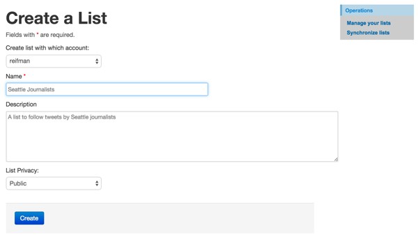 Twitter List API Create a List