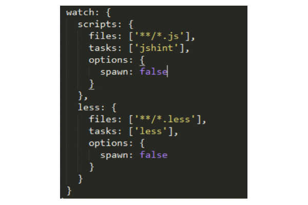 code to specify a configuration for each task you want to cover using watch