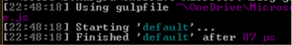 result of running the gulp command line using a command prompt