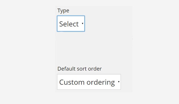 Type and Default sort order for product attributes