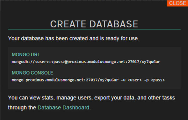 Your database has been created and is ready for use