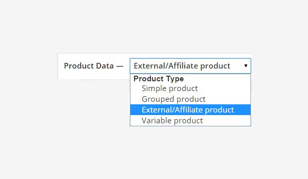 ExternalAffiliate product from the Product Data drop-down menu