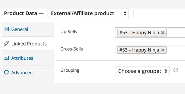Linked Products settings for externalaffiliate product