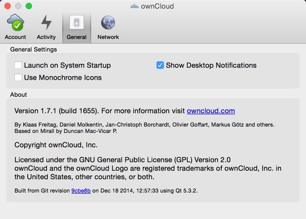 OwnCloud App Settings Launch on System Startup