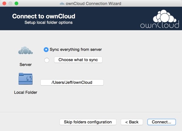 OwnCloud Setup the OS X App - Sync Options and Local Folder
