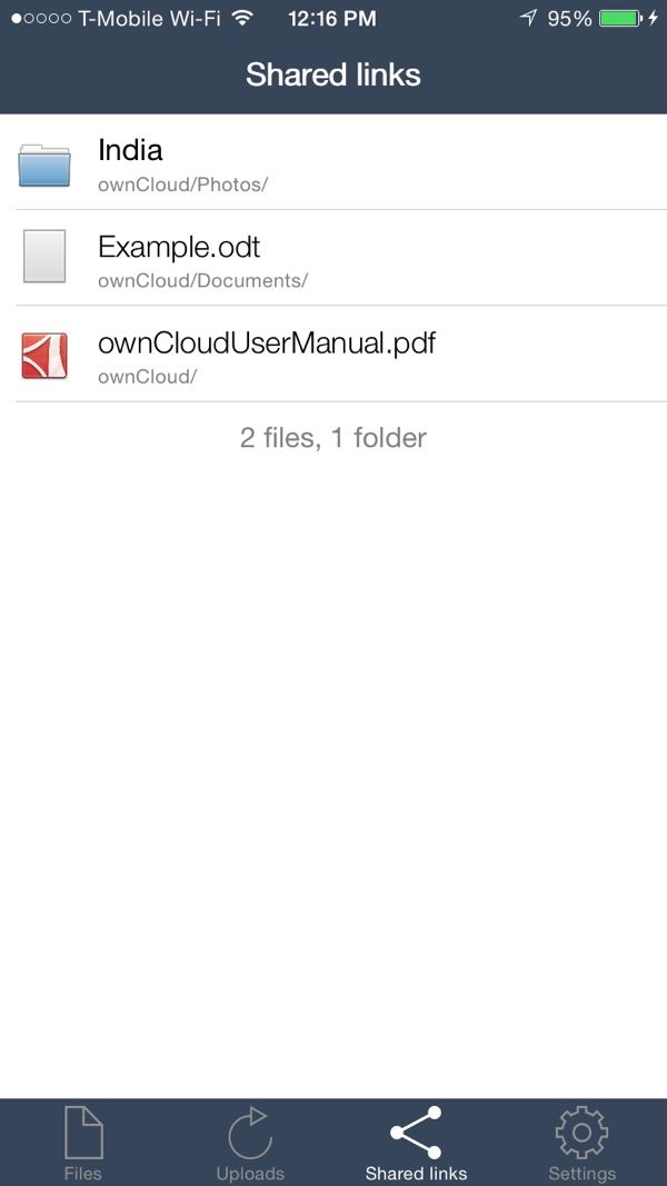 OwnCloud iOS App Shared links