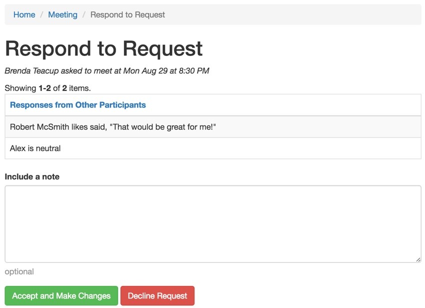 Startup Series Group Scheduling - Organizers View of Responding to a Request
