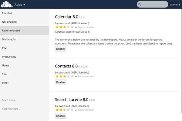OwnCloud Recommended Apps