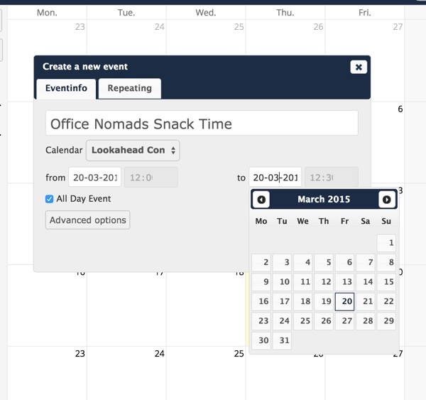 OwnCloud Calendar Create a New Event