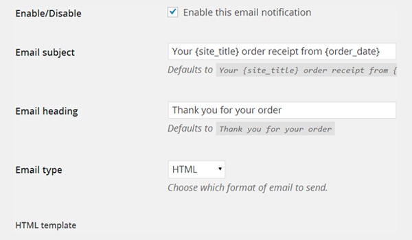Settings for Processing order emails