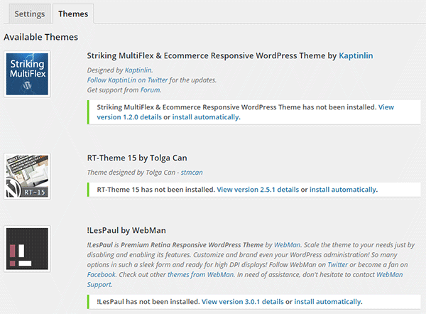 Themes tab showing available themes