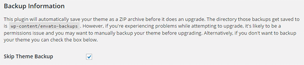 Skip Theme Backup box