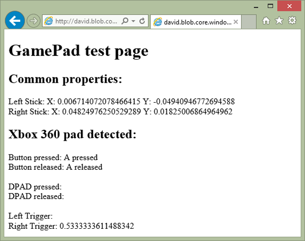 GamePad test page Common Properties