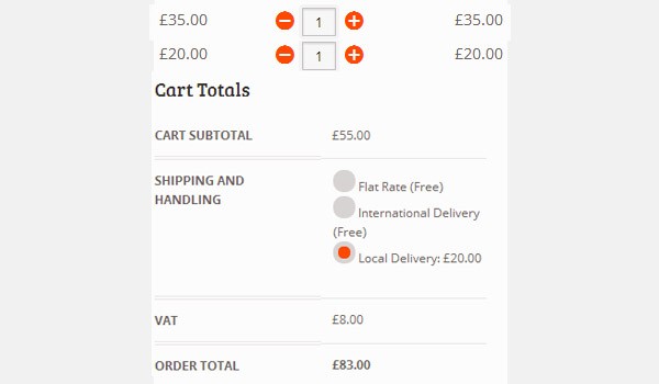 Cart showing order total of 83 pounds