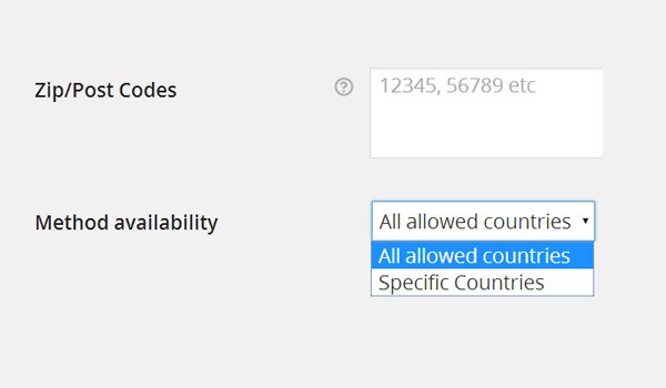 Zip codes and Method availability