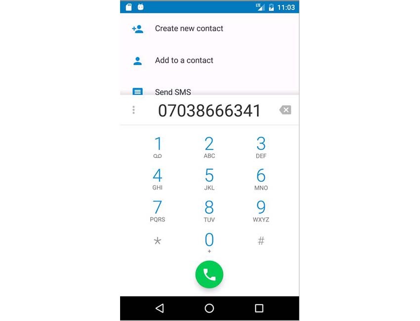 Emulator screen defualt phone dialer with the phone number