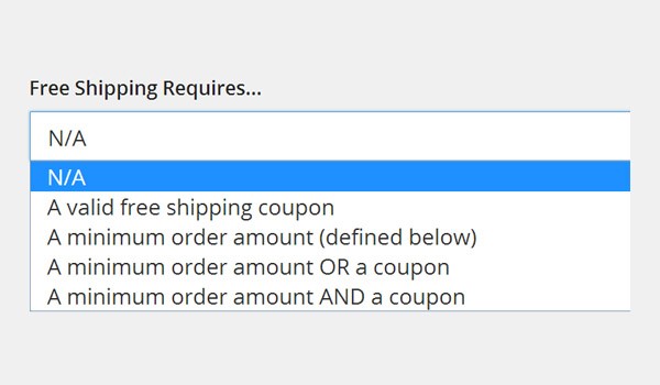 Free Shipping Requires dropdown menu