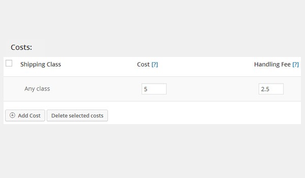 Costs section showing additional amounts for cost and handling fee