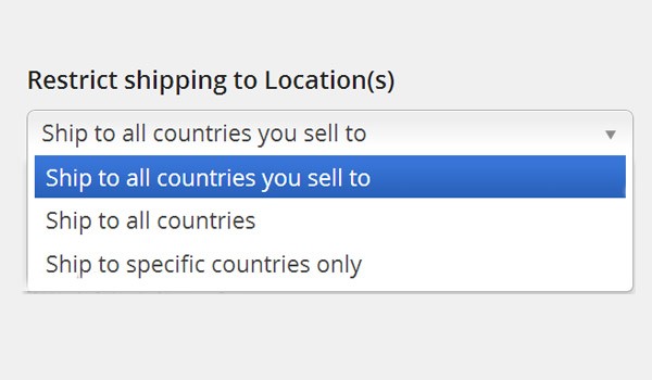 Restrict shipping to Locations options