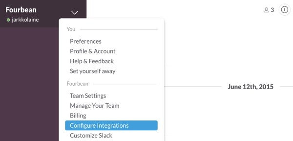 In Slack click on Configure Integrations