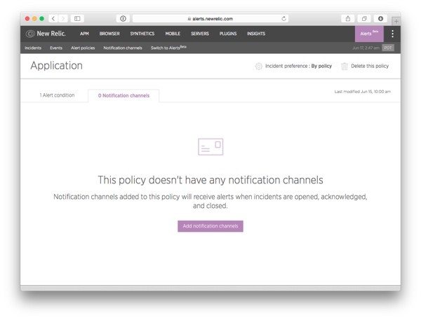 The policy doesnt have any notification channels yet