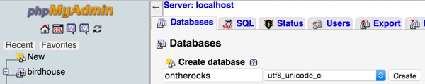 Create the ontherocks MySQL database