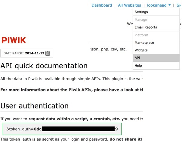 Piwik API Key