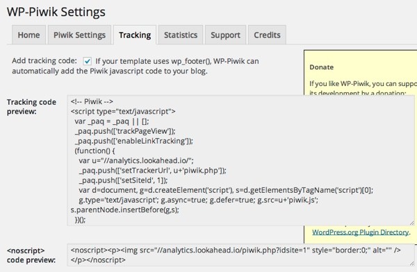 WP-Piwik Plugin for WordPress Tracking