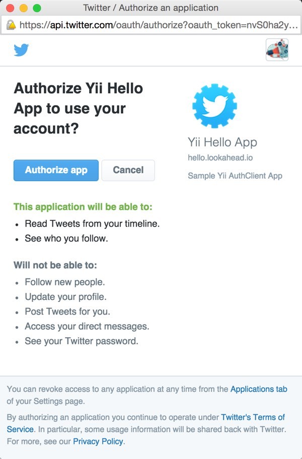 Twitter OAuth Authorize App
