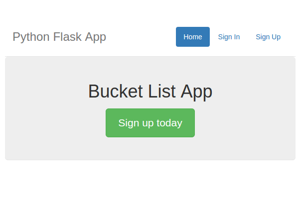Bucket List App Home Page