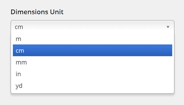 Dimensions Unit options