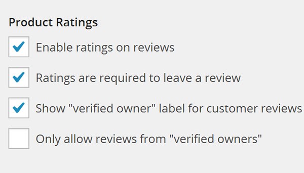 Product Ratings options