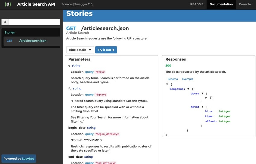 New York Times API - Documentation of articlesearch json