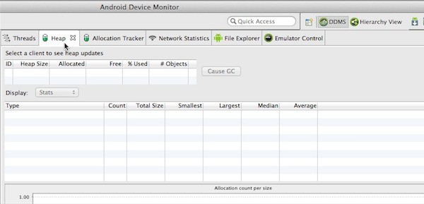 Launch Android Debug Monitor select DDMS and then click the Heap tab
