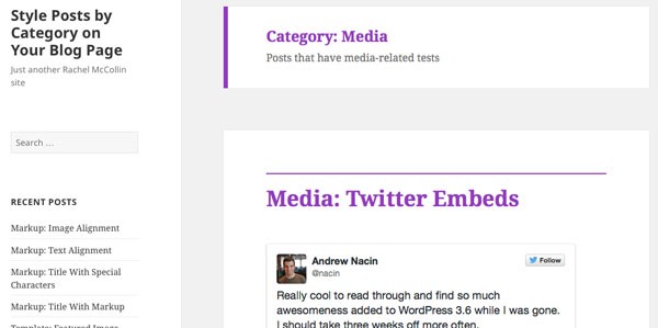 Media archive title and border in purple