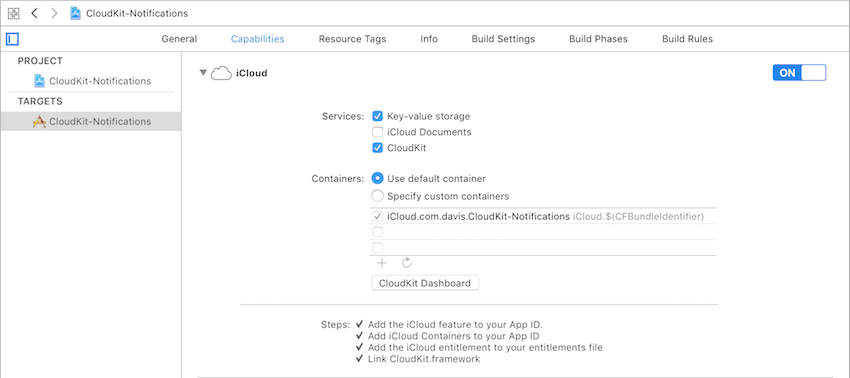 Enabling iCloud and CloudKit