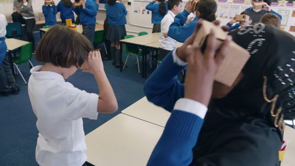 Children viewing Expeditions using Cardboard