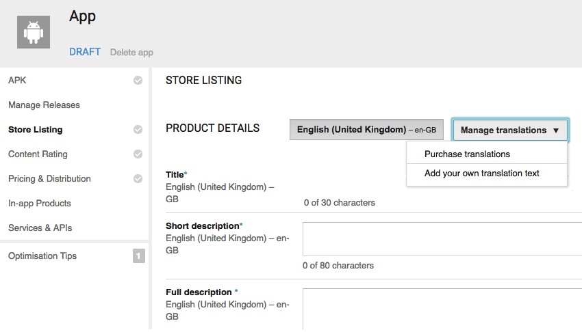 Youll find a Purchase Translations option in the Google Play Developer Console