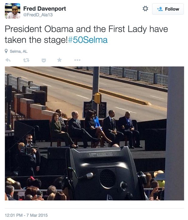 Tweet about President Obama taking the stage at Selma